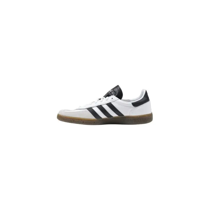 White Adidas Samba sneaker featuring black accents and classic sporty design
