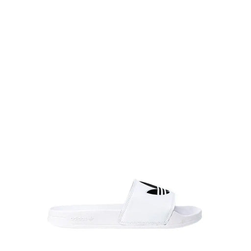 White Adidas slide sandal displayed for the product White Adidas Slide Sandals