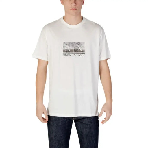 White Armani Exchange t-shirt featuring stylish print for men, perfect for casual wear