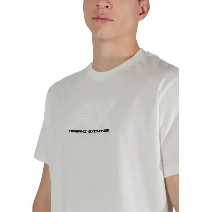 White Armani Exchange T-shirt for men, crafted from plain beige cotton