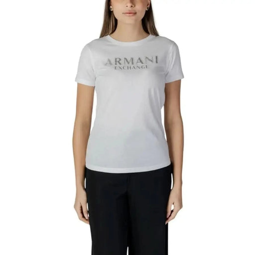 White Armani Exchange logo t-shirt for women with short sleeves in cotton fabric