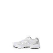 White athletic sneaker with silver accents from New Balance Women Faux Leather Grey collection