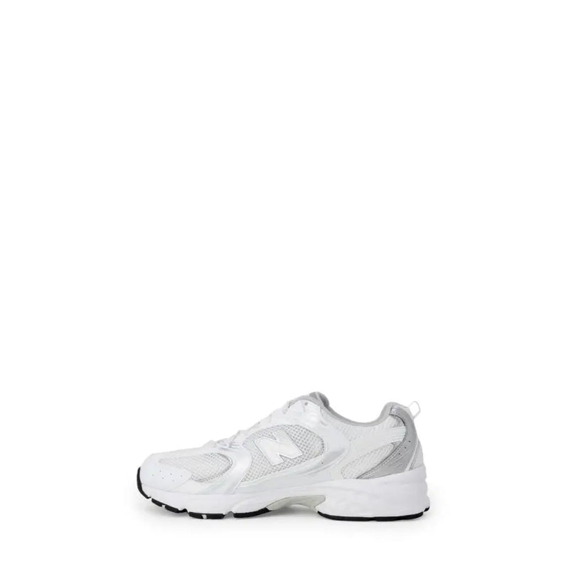 White athletic sneaker with silver accents from New Balance Women Faux Leather Grey collection