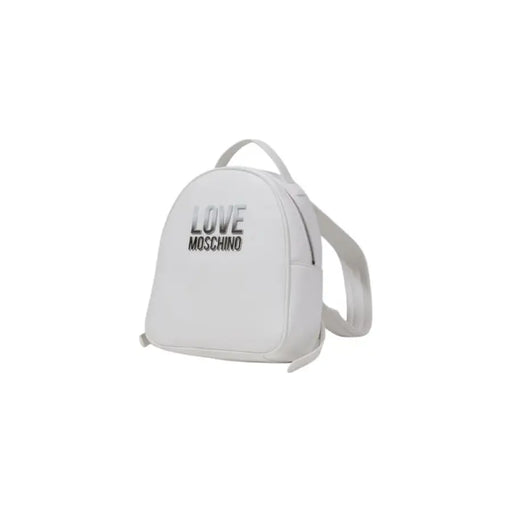 White Mini Backpack with Love Moschino text for a stylish and trendy accessory display