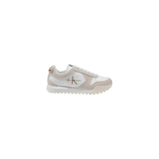 White and beige Calvin Klein Jeans Women’s Leather Sneakers for stylish casual wear