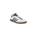 White and black Adidas Samba sneaker displayed in a product showcase