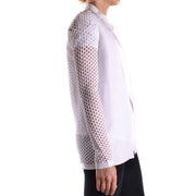Light gray and white blazer with mesh sleeves from Light Gray and White Blazers and Blouse collection