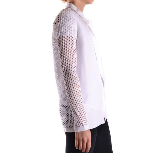 Light gray and white blazer with mesh sleeves from Light Gray and White Blazers and Blouse collection