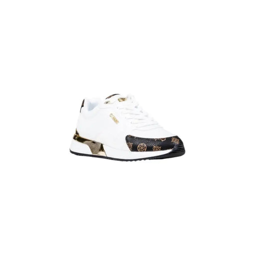 White and brown patterned Guess sneakers for women featuring lace-up design for fall winter