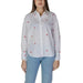 White button-down shirt with red heart patterns by Jacqueline De Yong for women