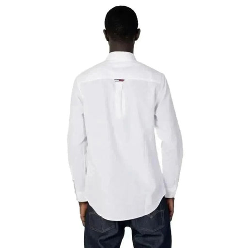 White button-up dress shirt worn from the back, part of Tommy Hilfiger Jeans Men Shirt collection