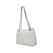 White Calvin Klein chain strap tote bag displayed in a product image