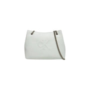 White Calvin Klein chain strap tote bag displayed with elegant design and luxurious aesthetic