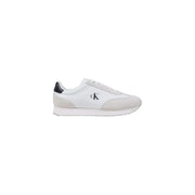 White Calvin Klein running sneaker with gray accents displayed in product image