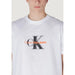 White Calvin Klein Jeans Men’s Print Round Neck T-Shirt displayed on a neutral background