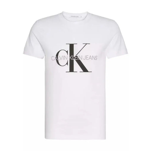 White Calvin Klein short sleeved T shirt displayed as a product image