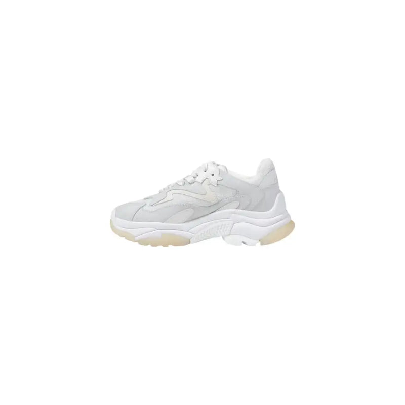 White chunky athletic sneaker with thick sole from Ash Women in leather fabric lace-up design