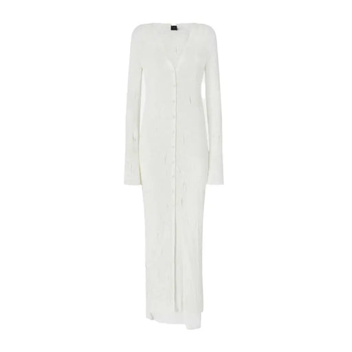 Robe blanche en coton boutonnée sur le devant et col en V par Pinko, tricot long à la texture subtile