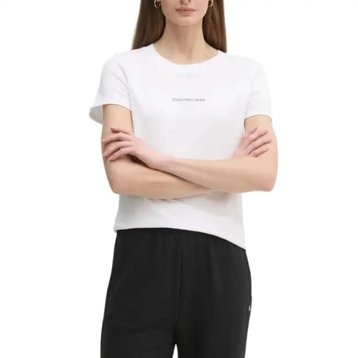 White Organic Cotton T-Shirt by Calvin Klein Jeans with minimal text on chest