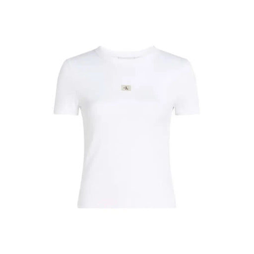White Calvin Klein Jeans Women’s Round Neck T-Shirt with small chest logo