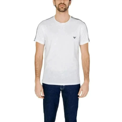 White crew neck Emporio Armani men t-shirt with small logo on chest