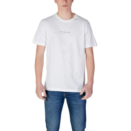 White crew-neck t-shirt from Calvin Klein Jeans for men, showcasing a classic style