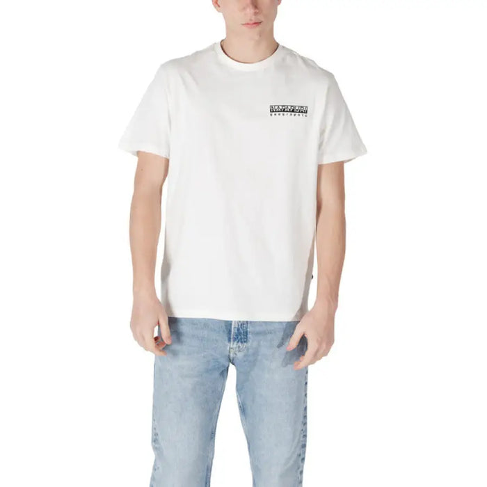 White crewneck T-shirt from Napapijri Men T Shirt Black Print Slip On collection