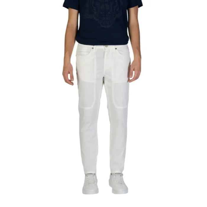 White denim pants featured in Jeckerson Mens Blue Cotton Trousers collection