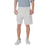 White denim shorts displayed on a product named Distressed Brown Denim Shorts for sale