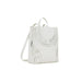 White faux leather backpack with intricate laser-cut design showcasing elegance and style