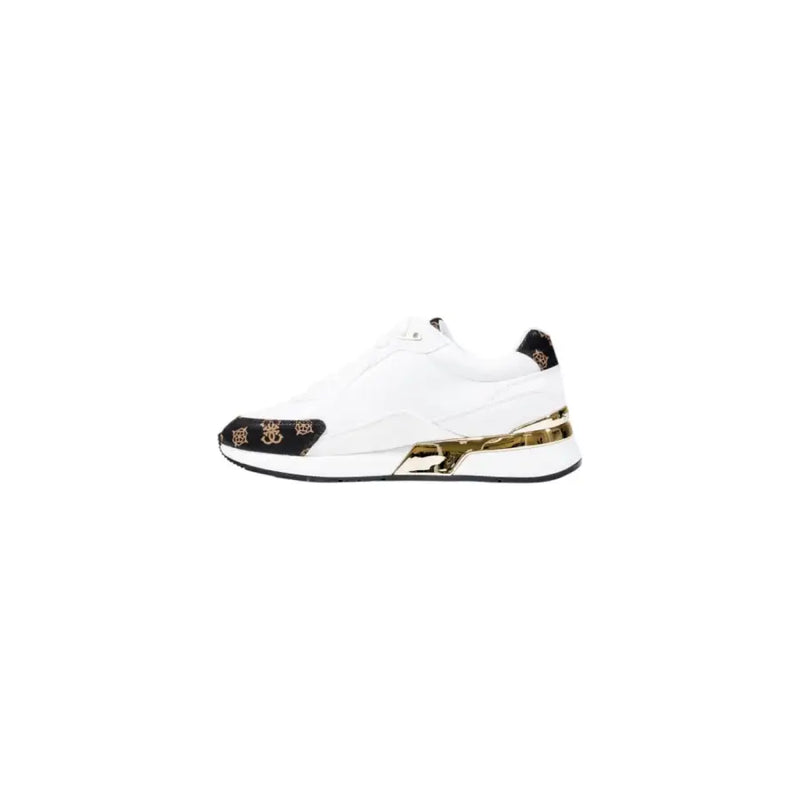 White and gold women’s lace-up sneakers with black monogrammed toe for fall winter fashion