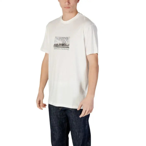 White Armani Exchange Men’s T-Shirt with Print, ideal for casual wear and style
