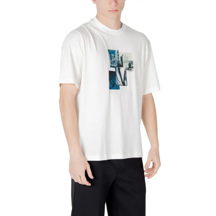 White graphic tee shirt displayed on a product page for casual wear