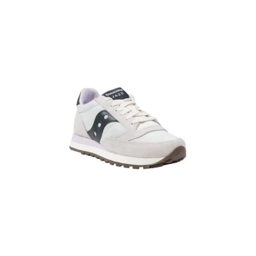 White and gray Saucony Jazz sneaker displayed in the White and Black Saucony Sneaker product image