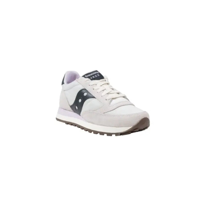 White and gray Saucony Jazz sneaker displayed in the White and Black Saucony Sneaker product image