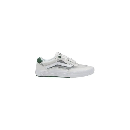 White and gray Vans skate shoe displayed in Vans Women’s Beige Leather Sneakers for Fall/Winter