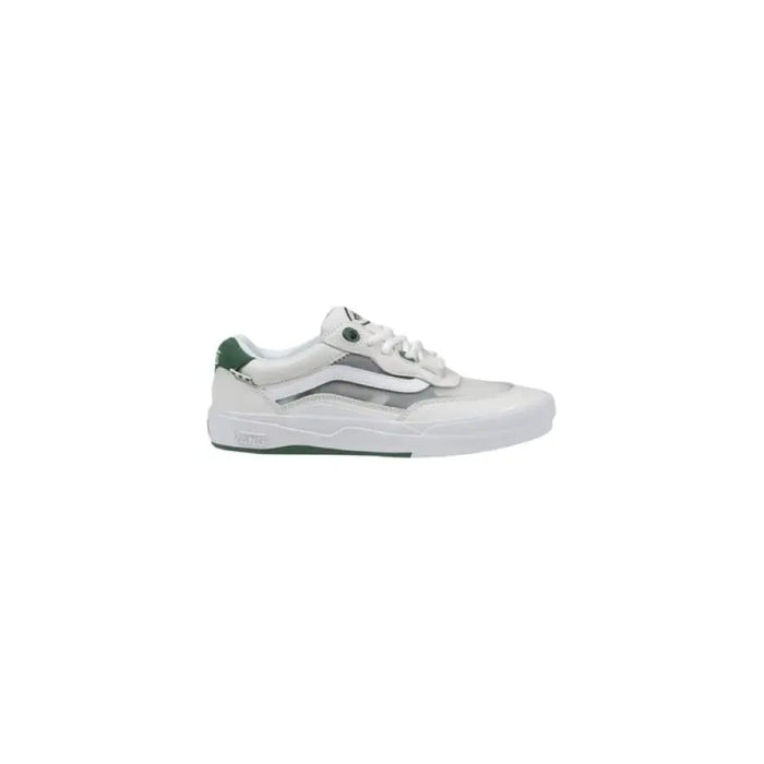 White and gray Vans skate shoe displayed in Vans Women’s Beige Leather Sneakers for Fall/Winter