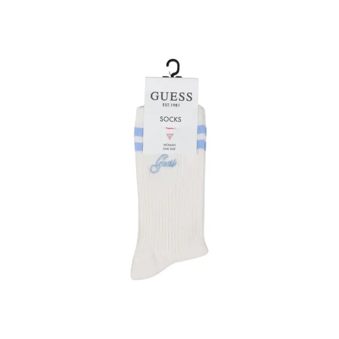 White Guess socks from the Guess Pink Ribbed Socks with Maroon and Red Stripes collection
