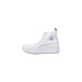 White high-top Converse sneaker with purple accents for stylish footwear