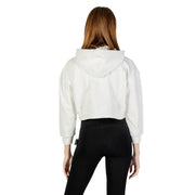 Sweat-shirt à capuche blanc pour femme, en mélange de coton, coupe courte bouffante.