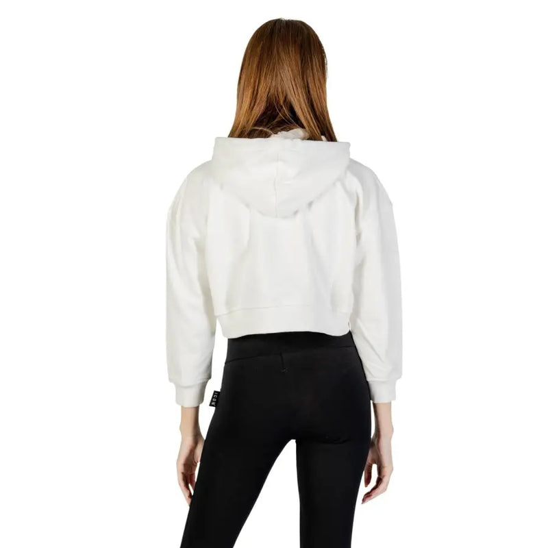 Sweat-shirt à capuche blanc pour femme, en mélange de coton, coupe courte bouffante.