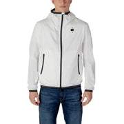 White hooded jacket with black trim displayed in a stylish product setting