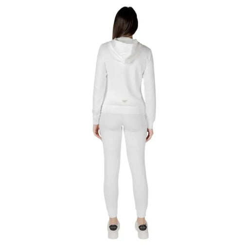 White hooded tracksuit displayed in the product listing showcasing stylish athletic wear