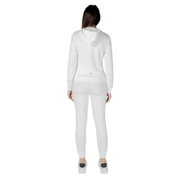 White hooded tracksuit displayed in the product listing showcasing stylish athletic wear