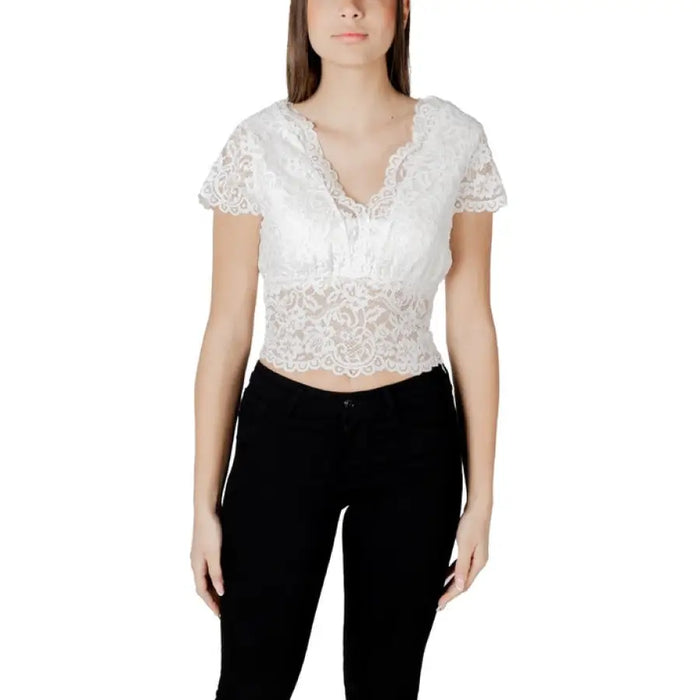 White lace crop top from Black Lace Top and Pants collection