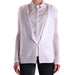 Light gray and white layered blouse with perforated mesh sleeves for sophisticated style
