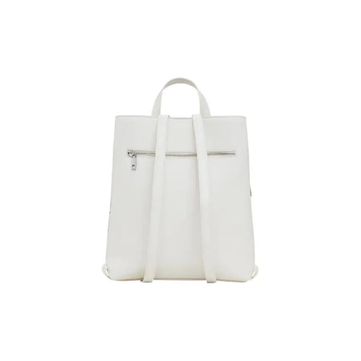 White faux leather backpack with laser cut design for stylish and functional use
