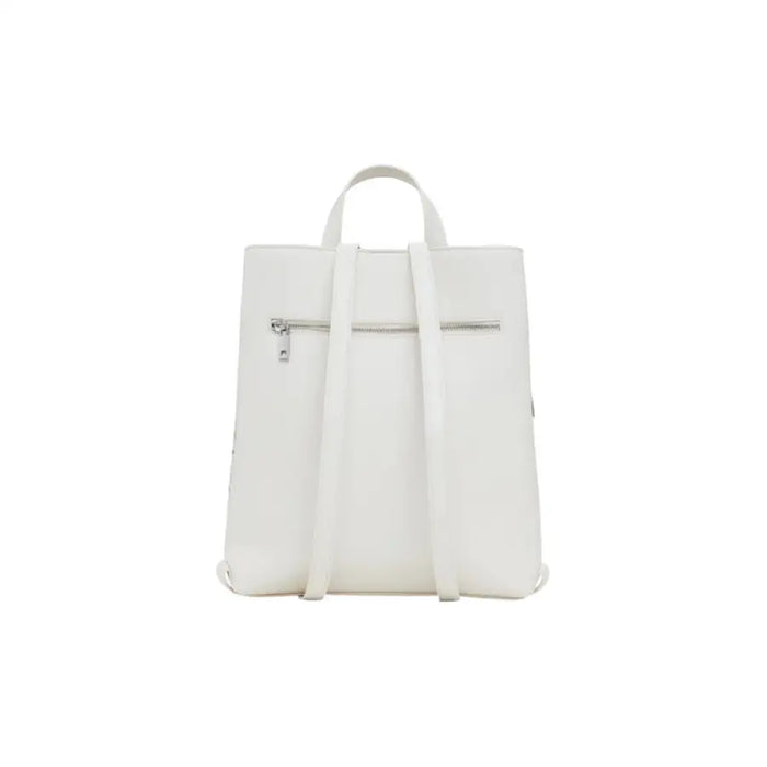 White faux leather backpack with laser cut design for stylish and functional use