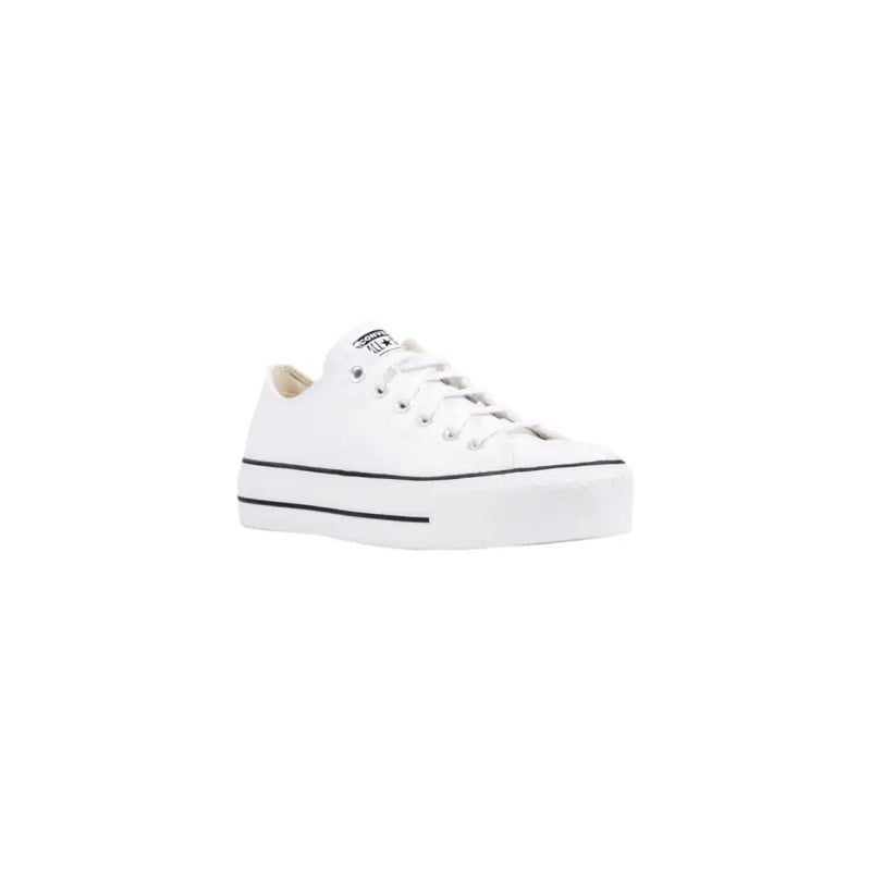 White leather Converse low-top platform sneaker with black stitching