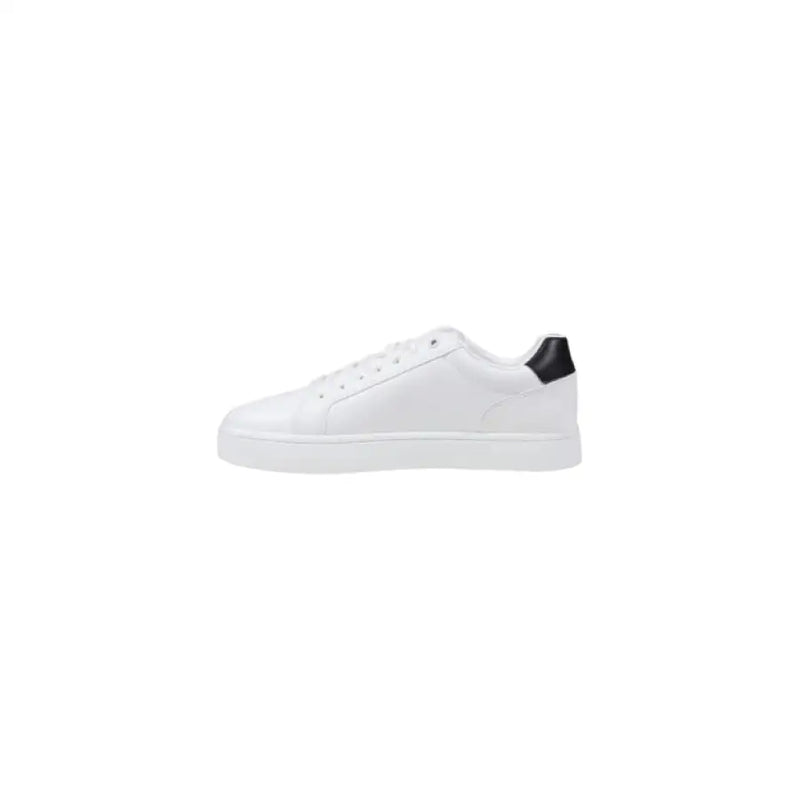 White leather sneaker with black heel accent from Calvin Klein for stylish comfort